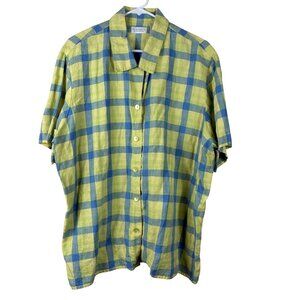 Elisabeth by Liz Claiborne 100% Linen Short Sleeve Plaid Shirt Size 20 Cottageco